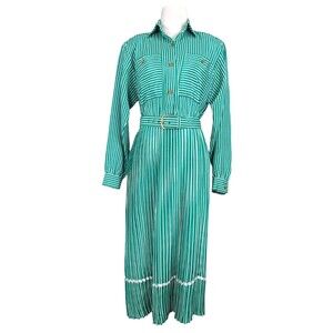 Vintage Petrina & Company Belted Long Sleeve Striped Dress Size 6